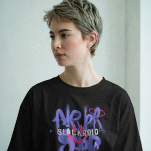 Slackroid "Never Stop" Unisex Oversized Graphic T-Shirt - Black