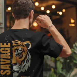black oversized t-shirt, savage tiger t-shirt, tiger graphic tee, streetwear t-shirt, slackroid clothing, slackroid t-shirt design, sastasauk garments, sastasauk t-shirts, urban fashion tee, unisex graphic t-shirt, men's streetwear fashion, women's oversized tee, bold tiger print t-shirt, casual wear t-shirt, premium cotton t-shirt, stylish black tee, trendy graphic tee, street style outfit, aesthetic streetwear, slackroid apparel, sastasauk fashion brand