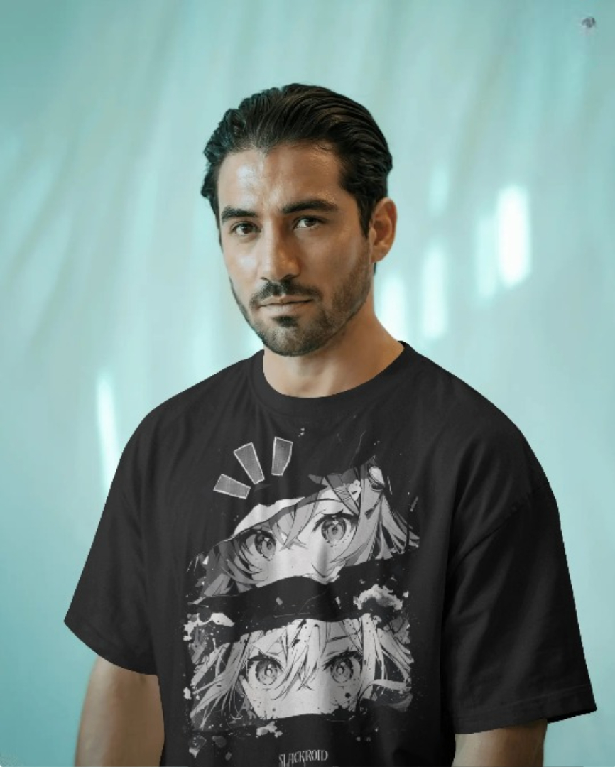 Slackroid Slackroid Marketplace Slackroid Anime Eyes Unisex T-Shirt – Black